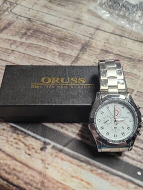 Russ Men's Silver Stainless Steel Chronograph Watch - White Dial